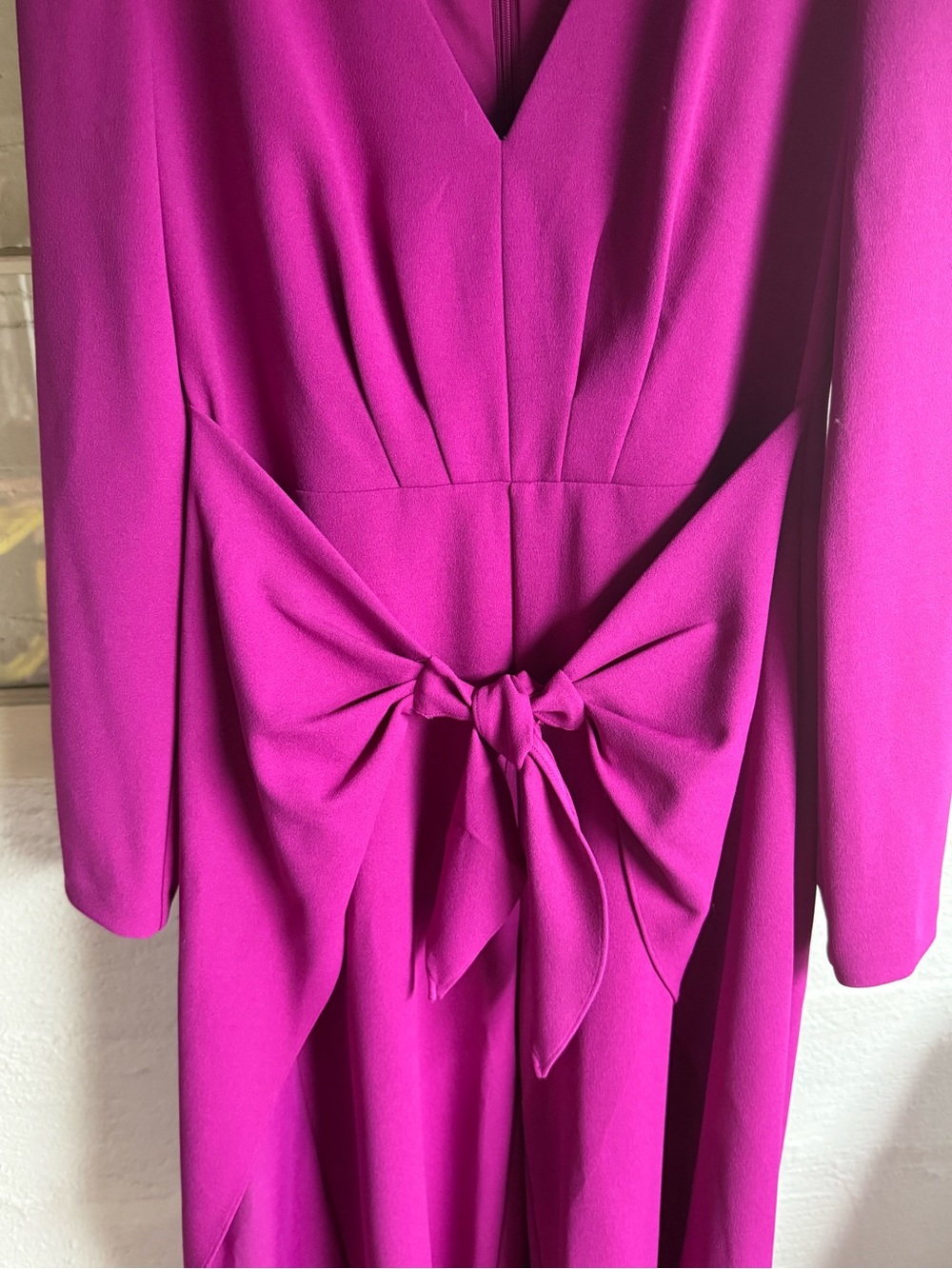 Adrianna Papell: Pink Long-Sleeve Jumpsuit with Front Bow - Picture 2 of 8